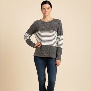 Gray and White Striped Long Sleeve Top
